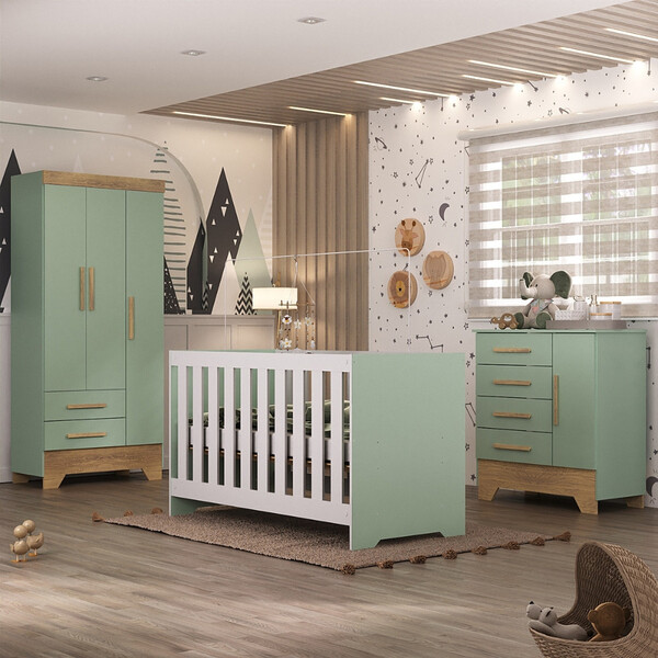 Quarto De Bebê Com Guarda Roupa 3 Porta 2 Gavetas Cômoda 4 Ga