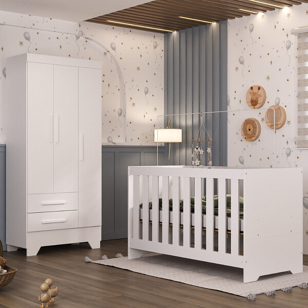 Quarto De Bebê Com Guarda Roupa 3 Portas 2 Gavetas Berço 3 Em