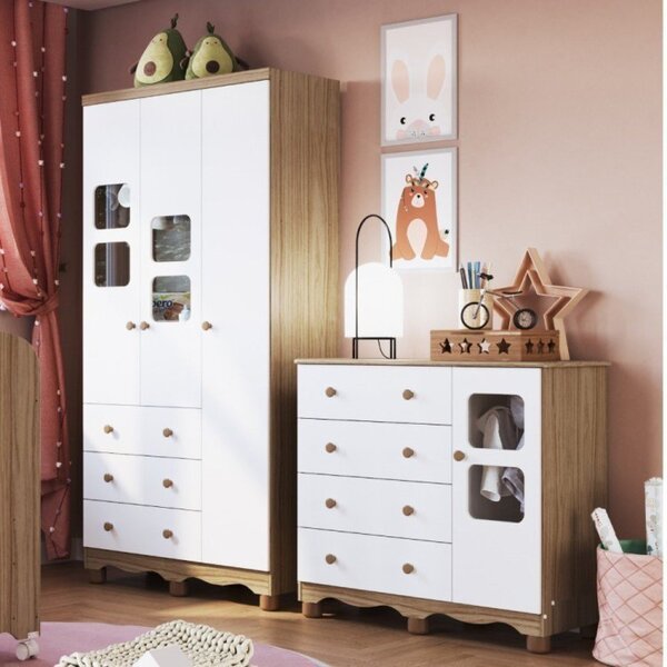 Quarto De Bebê Com Guarda Roupa 3 Portas 3 Gavetas E Cômoda 1 Porta 4 ...
