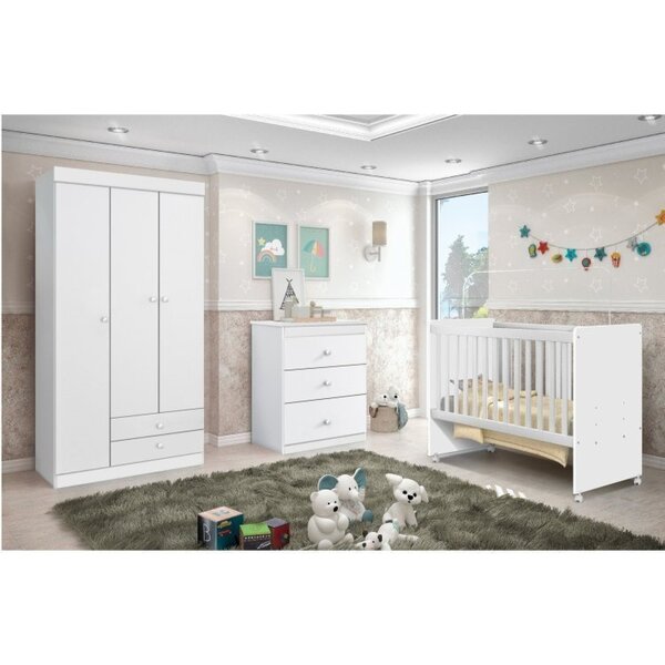 Quarto De Bebê Com Guarda-roupa 3 Portas Cômodas 3 Gavetas E