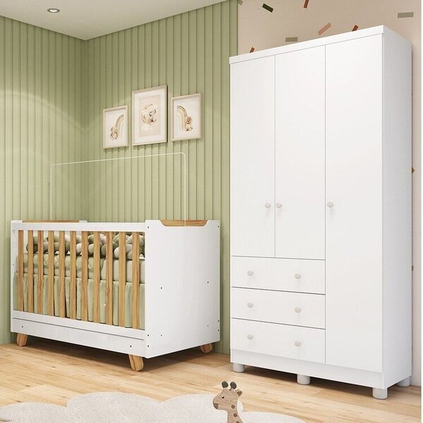 Quarto De Bebê Com Guarda-roupa 3 Portas E Berço 4 Em 1 Minic