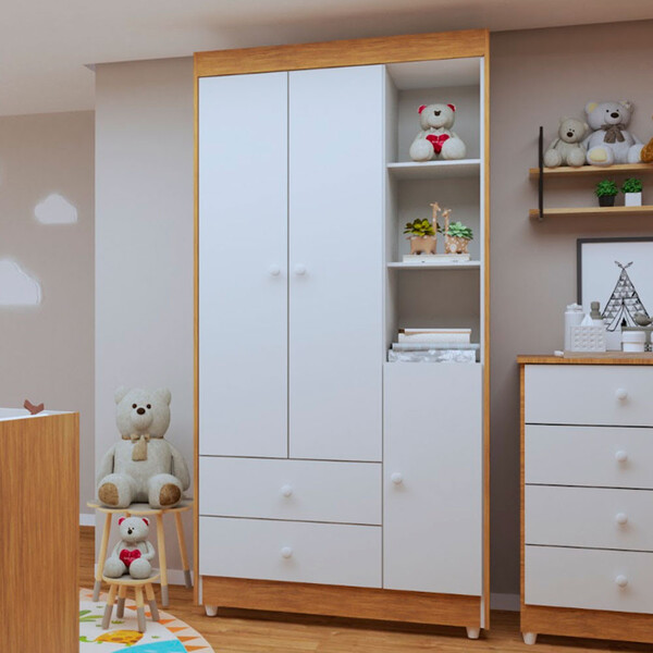 Quarto De Bebê Com Guarda Roupa 3 Portas E Berço Mini Cama Md