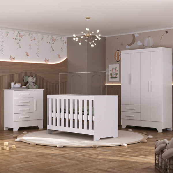 Quarto De Bebê Com Guarda Roupa 4 Portas 2 Gavetas Cômoda 4 G