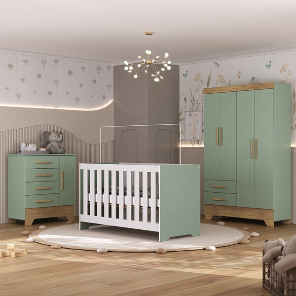 Quarto De Bebê Com Guarda Roupa 4 Portas 2 Gavetas Cômoda 4 G