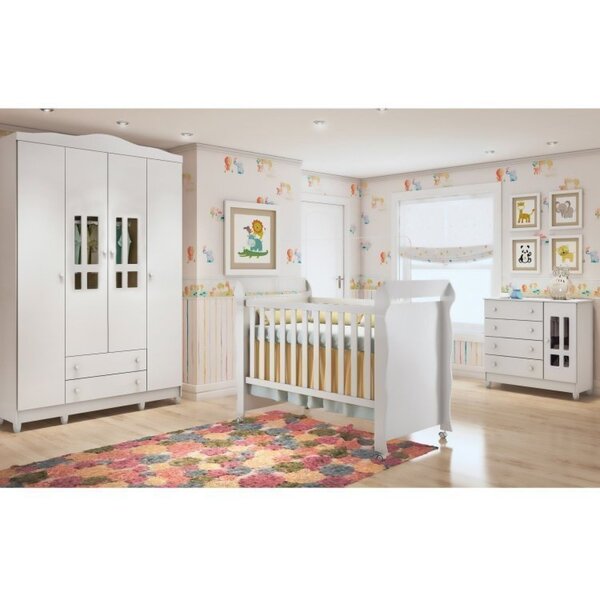 Quarto De Bebê Com Guarda Roupa 4 Portas, Cômoda Fraldário E