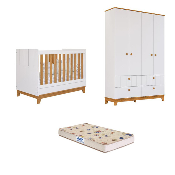 Quarto De Bebê Com Guarda Roupa Berço E Colchão Liza Permobili