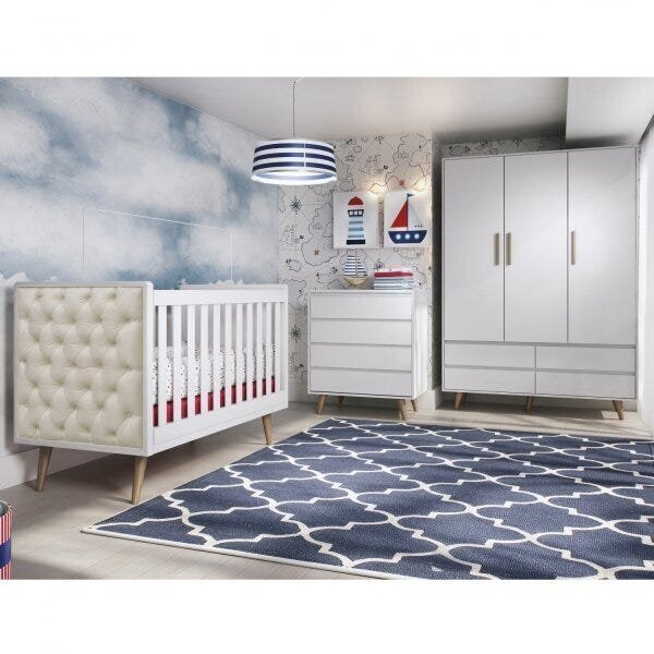 Quarto De Bebê Com Guarda-roupa Cômoda 4 Gavetas E Berço Com