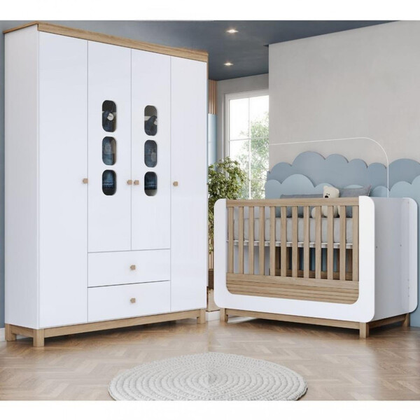 Quarto De Bebê Com Guarda Roupa E Berço Aconchego Henn