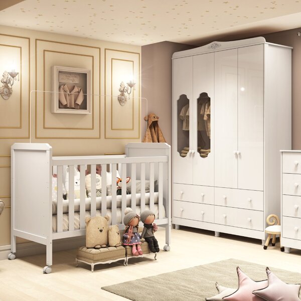 Quarto De Bebê Com Guarda-roupa Janelado E Berço 100% Mdf Mat