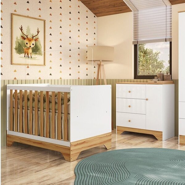 Quarto De Bebê Cômoda 1 Porta E Berço Minicama 100% Mdf Ravy