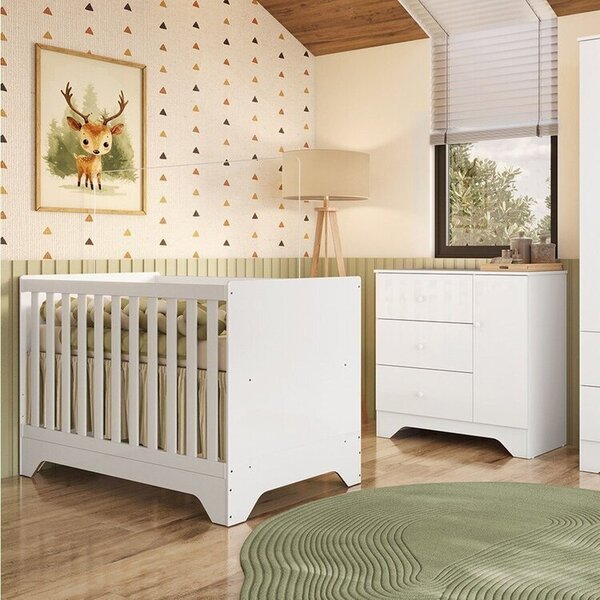 Quarto De Bebê Cômoda 1 Porta E Berço Minicama 100% Mdf Ravy