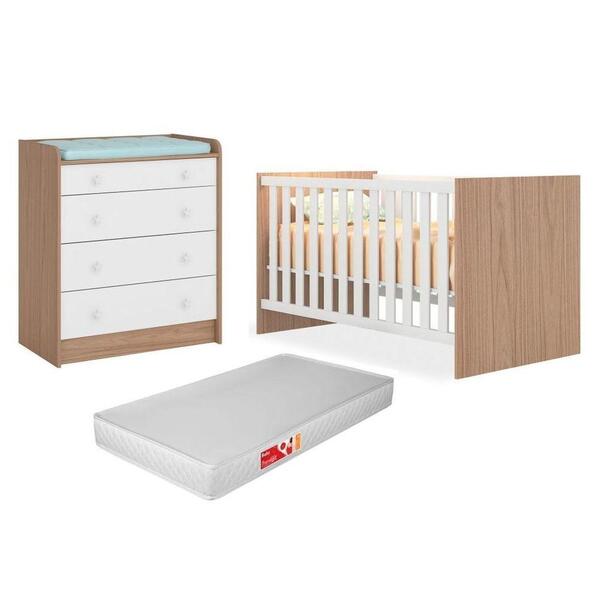 Quarto De Bebê Cômoda 2523 E Berço 1344 Doce Sonho Com Colchã