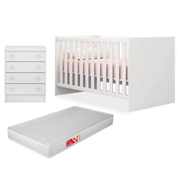 Quarto De Bebê Cômoda 777 E Berço 1344 Doce Sonho Com Colchão