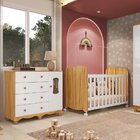 Quarto De Bebê Cômoda Com 1 Porta Janelada E Berço Com Rodízi