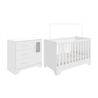 Quarto De Bebê Cômoda Com Janela E Berço 3 Em 1 100 Mdf Popy