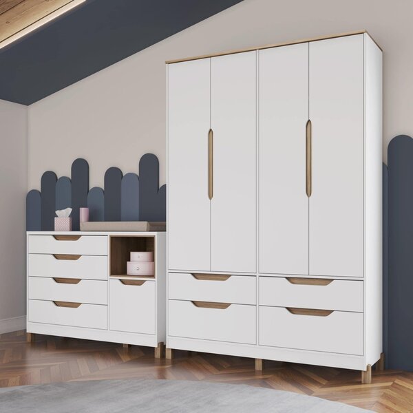 Quarto De Bebê Cômoda E Guarda Roupa Retrô 100% Mdf Zara Bran