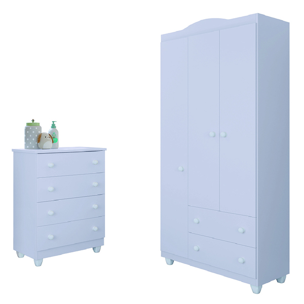 Quarto De Bebê Cômoda E Guarda Roupas Infantil Branco Lara J&a