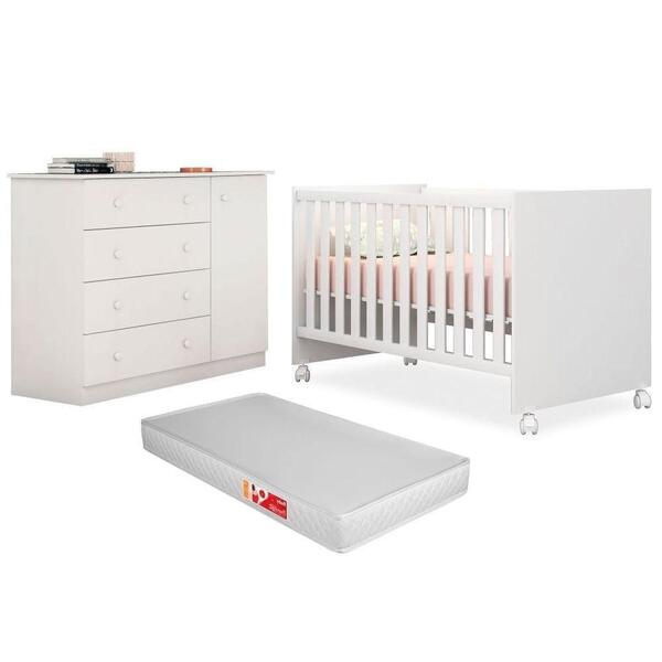 Quarto De Bebê Cômoda Helena E Berço Doce Sonho Com Colchão B
