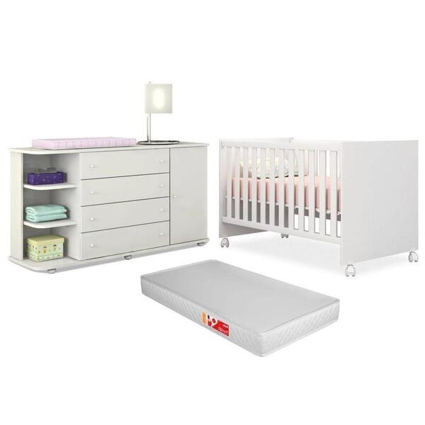 Quarto De Bebê Cômoda Lorena Com Cantoneira E Berço Doce Sonh