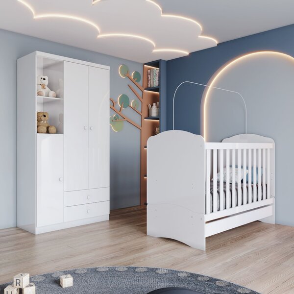 Quarto De Bebê Compacto Com Berço E Guarda Roupa Lápis De Cor