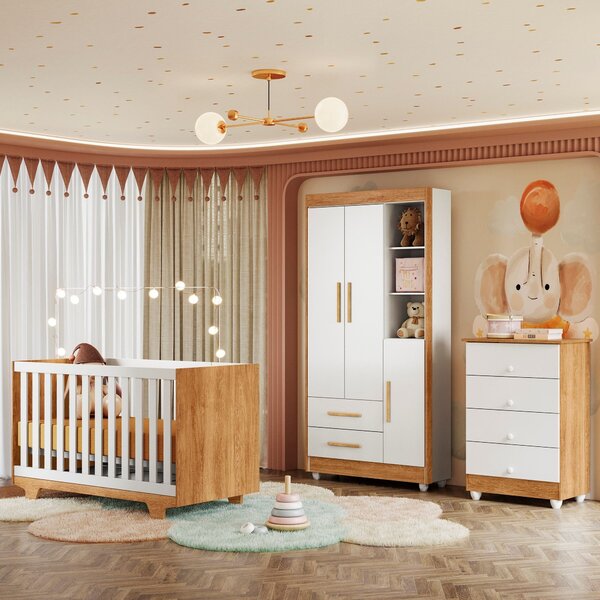Quarto De Bebê Completo 100% Mdf Cômoda Berço E Guarda Roupa