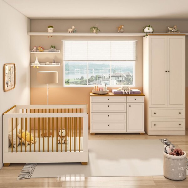 Quarto De Bebê Completo 1 Berço 1 Cômoda E 1 Guarda Roupa Bab