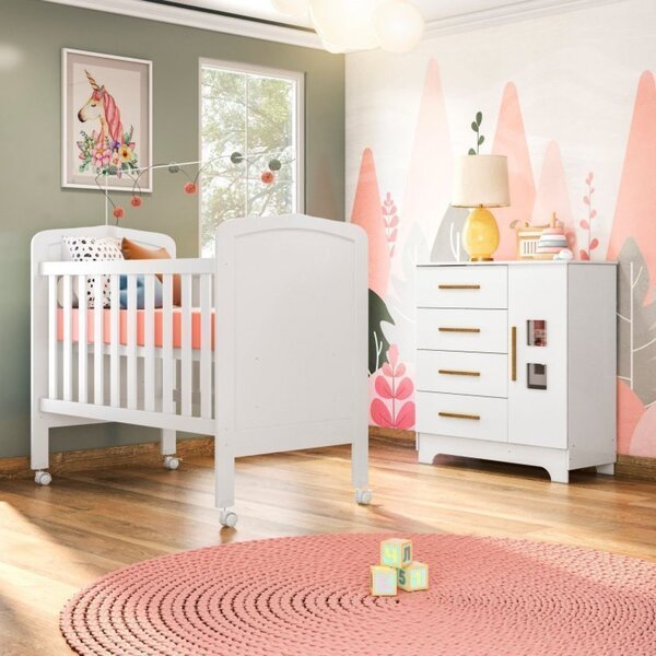Quarto De Bebê Completo 1 Berço Mini Cama Com Colchão Allegra