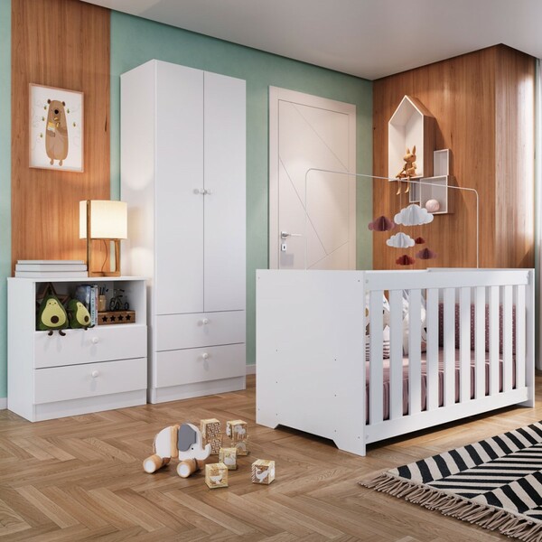 Quarto De Bebê Completo Aconchego 06 2 Portas 4 Gavetas Branc