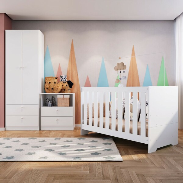 Quarto De Bebê Completo Aconchego 07 2 Portas 4 Gaveta Branco