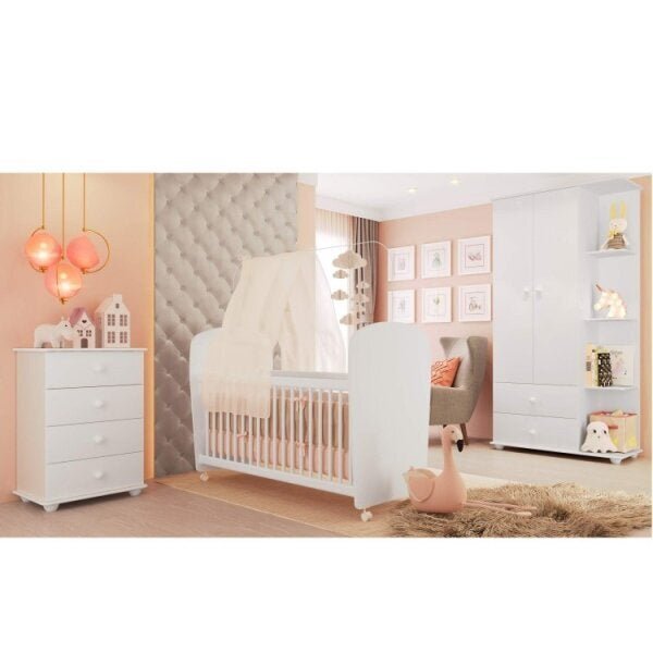 Quarto De Bebe Completo Algodão Doce Com Guarda-roupa 2 Porta