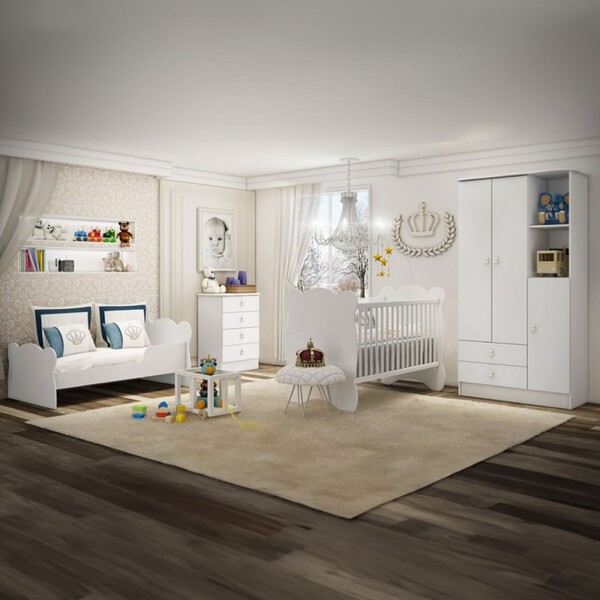 Quarto De Bebê Completo Bambino 3 Portas 6 Gavetas Branco - P