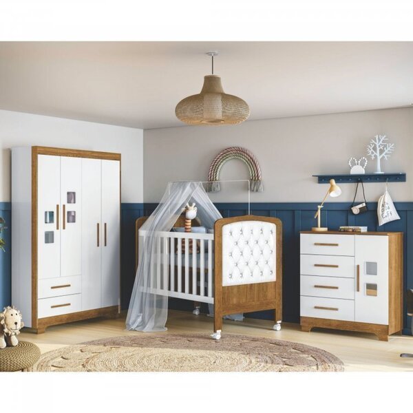 Quarto De Bebê Completo Berço 2 Em 1 Com Colchão Allegra Cômo