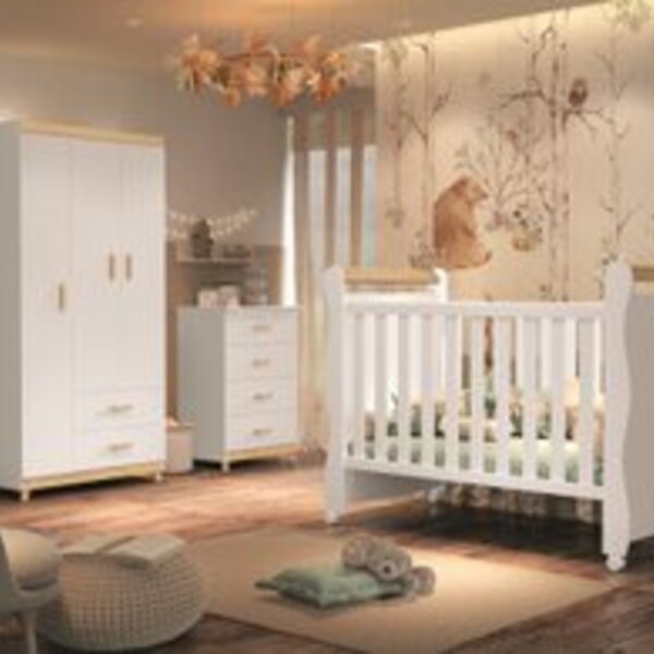 Quarto De Bebê Completo Berço 3 Em 1 Com Cômoda E Guarda Roup