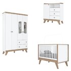 Quarto De Bebê Completo Berço 3 Em 1 Com Guarda Roupa 4 Porta