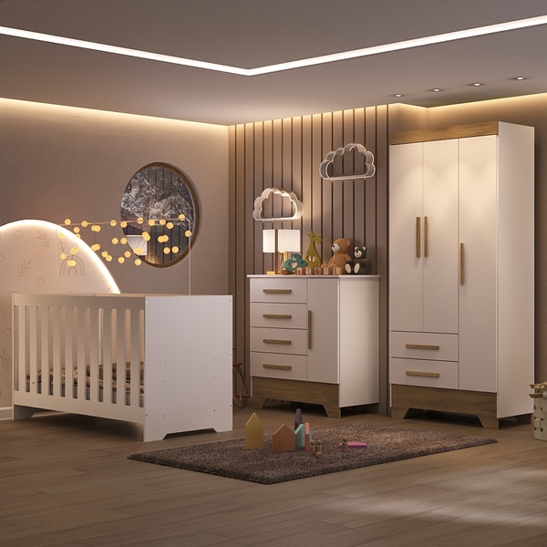 Quarto De Bebê Completo Branco/nature Colorir - Moville
