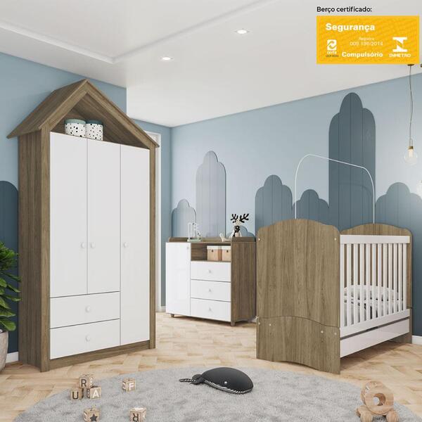 Quarto De Bebê Completo Cabaninha - Rústico/branco