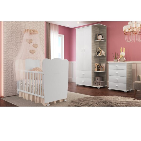 Quarto De Bebê Completo Com 1 Berço Cama 1 Roupeiro 1 Cômoda