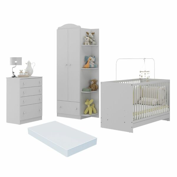 Quarto De Bebê Completo Com Berço 3 Em 1 Com Colchão Multimóv