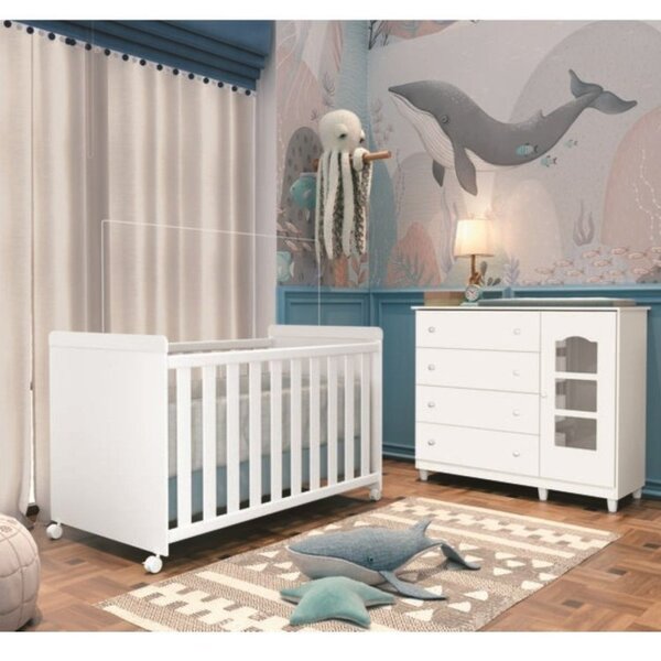 Quarto De Bebê Completo Com Berço 3 Em 1 E Comôda 1 Porta 4 G