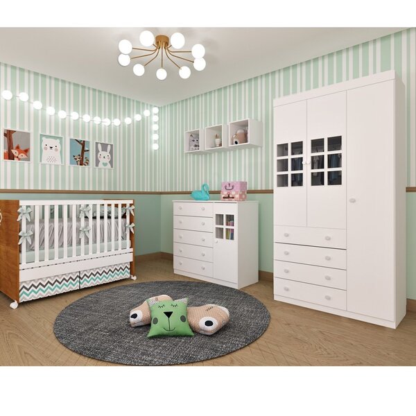 Quarto De Bebê Completo Com Berço 3 Em 1 Guarda Roupa 3 Porta