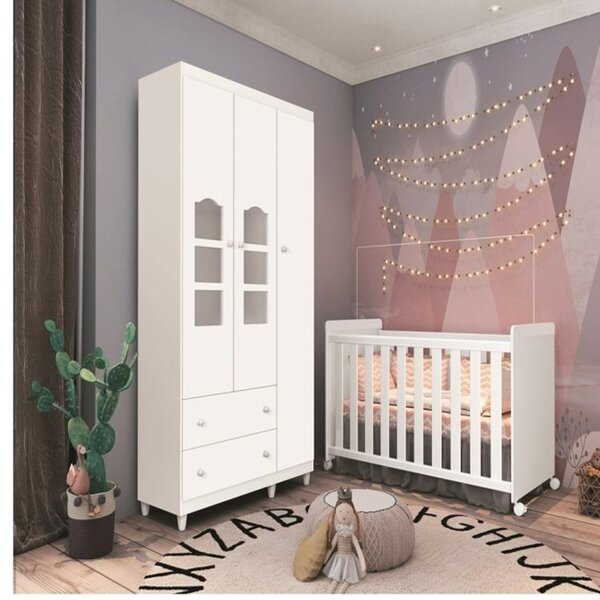 Quarto De Bebê Completo Com Berço 3 Em 1 Guarda Roupas 3 Port