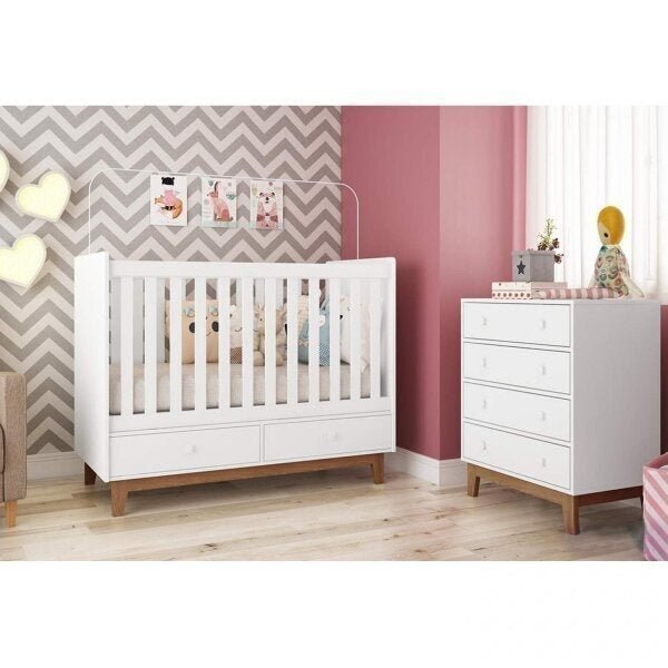 Quarto De Bebê Completo Com Berço E Cômoda Retrô Completa Móv