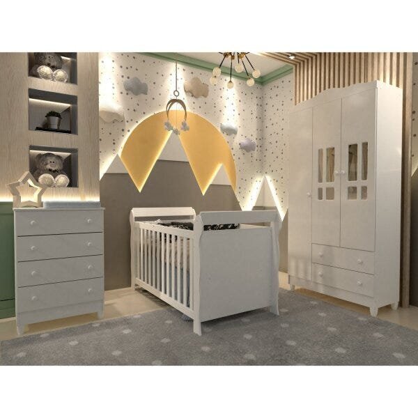 Quarto De Bebê Completo Com Berço, Guarda-roupa E Cômoda Lara