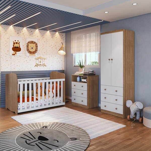 Quarto De Bebê Completo Com Berço Mini Cama Cômoda E Guarda R