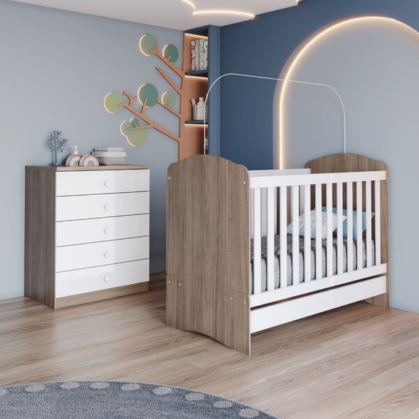 Quarto De Bebê Completo Com Berço Mini Cama E Cômoda Faz De C