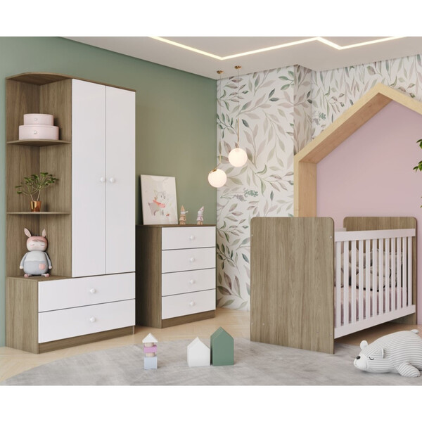 Quarto De Bebê Completo Com Guarda Roupa 2 Portas Cômoda 4 Ga