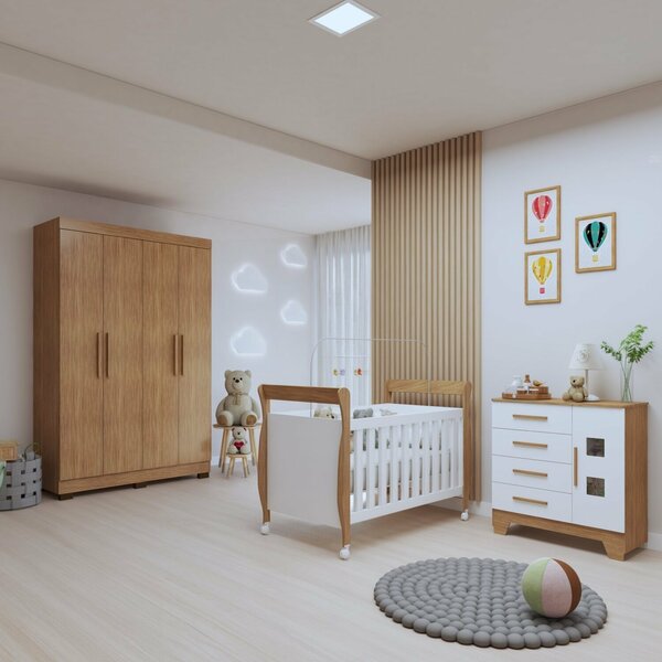 Quarto De Bebê Completo Com Guarda-roupa, Berço E Cômoda Manu