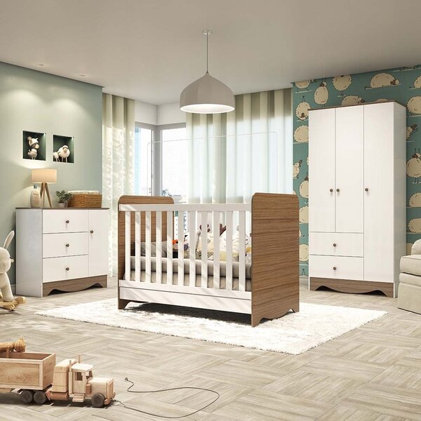 Quarto De Bebê Completo Com Guarda Roupa Cômoda E Berço Ameri