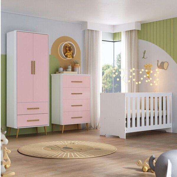 Quarto De Bebê Completo Com Guarda-roupa, Cômoda E Berço Magi