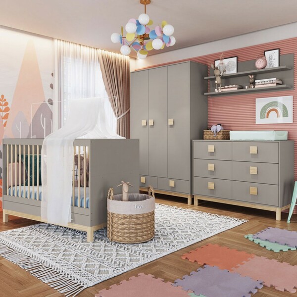 Quarto De Bebê Completo Eleva 3 Portas 8 Gavetas Gianduia Tra